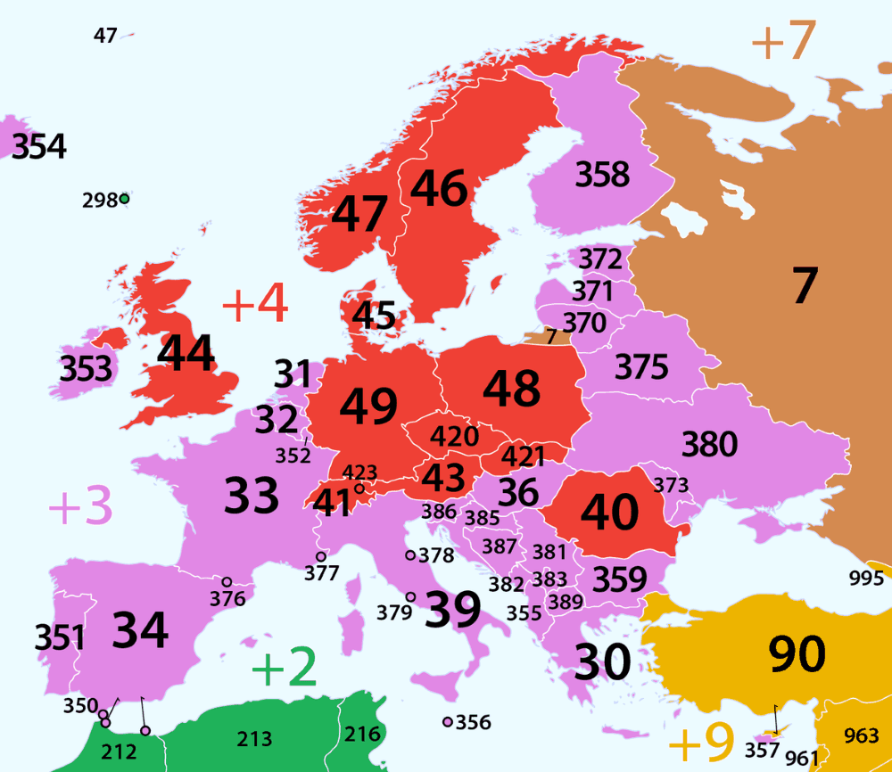 Map Of International Telephone Calling Dialling Codes 