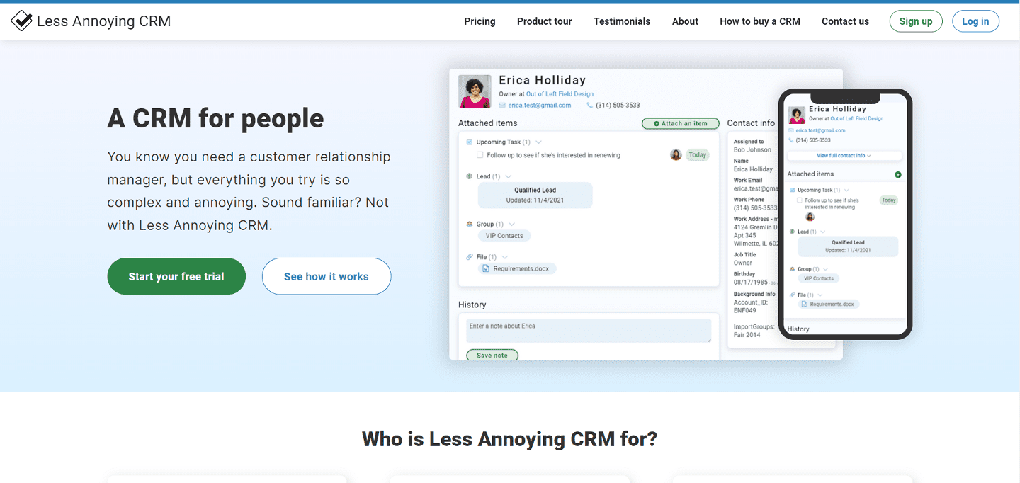 Less Annoying CRM software